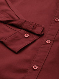 The Indian Garage Co Men Rust Brown Solid Comfort Cotton Shirt