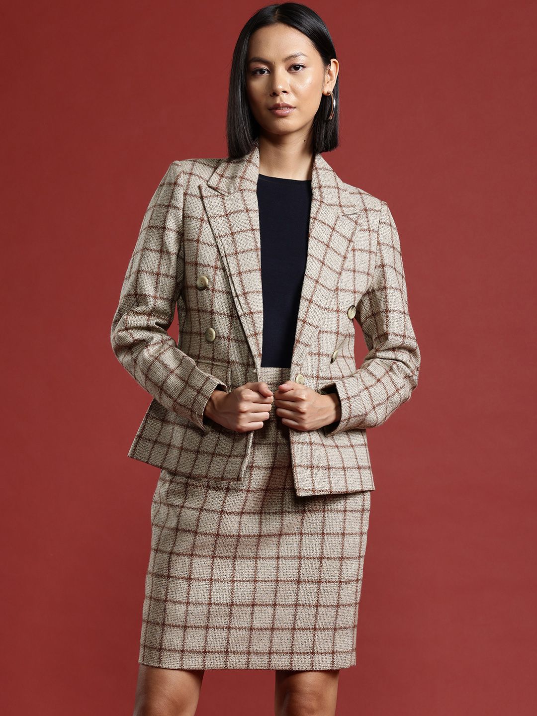 all about you Checked Single-Breasted Blazer & Skirt Set