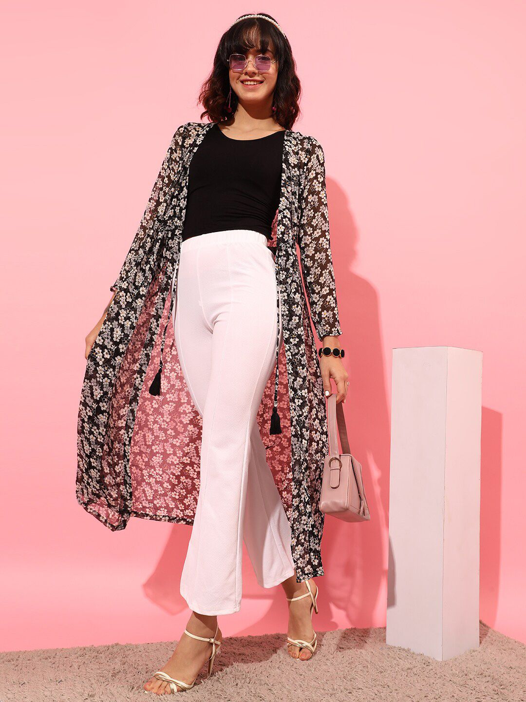 STREET 9 Women Printed Longline Tie-Up Shrug