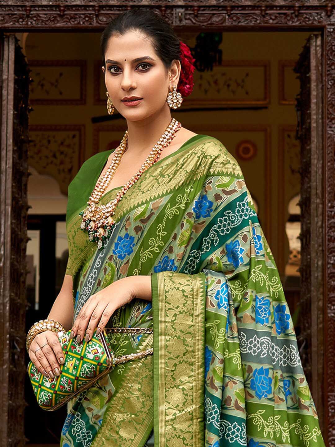 Saree mall Ethnic Motifs Printed Banarasi Sarees with Tassels