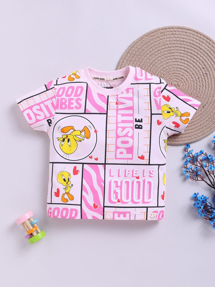 Happy Faces Girls Tweety Printed Pure Cotton T-shirt