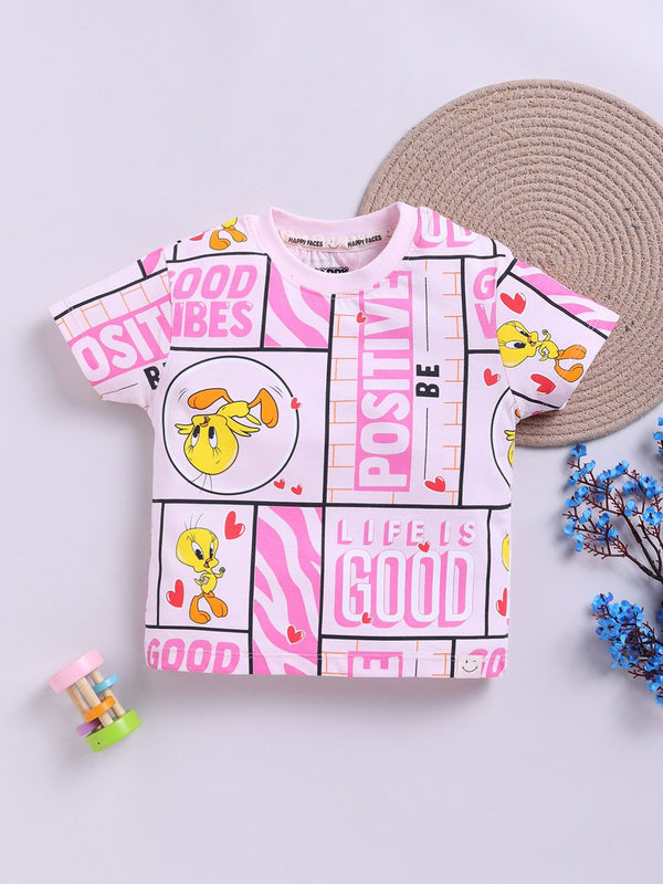 Happy Faces Girls Tweety Printed Pure Cotton T-shirt