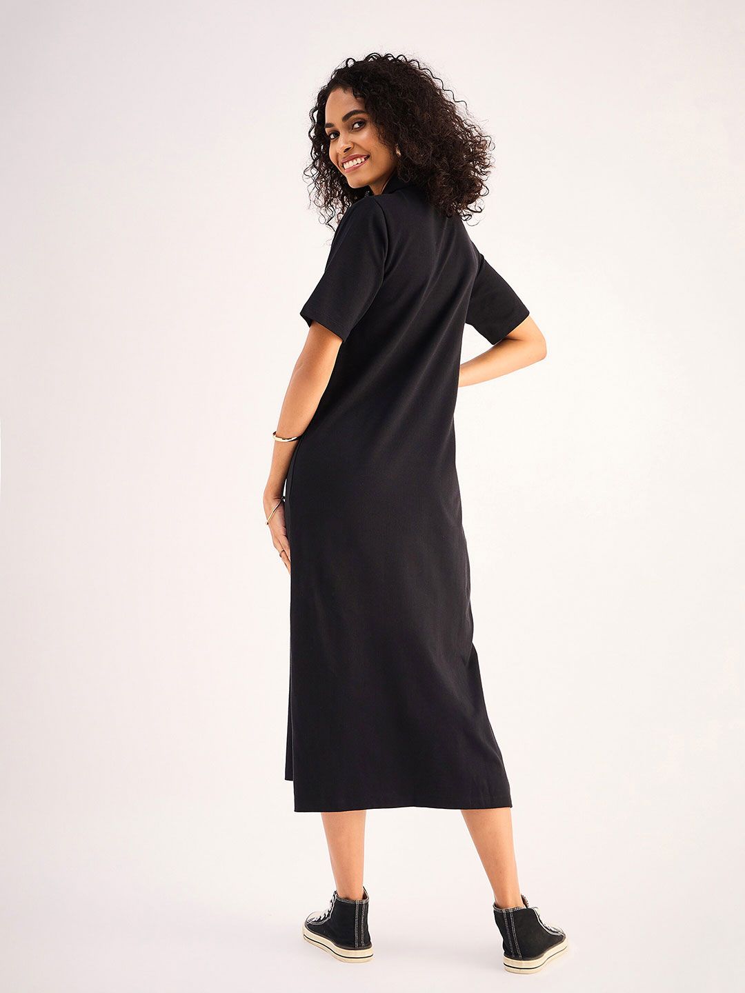 SASSAFRAS BASICS Polo Collar Short Sleeves Oversized Tshirt Midi Dress