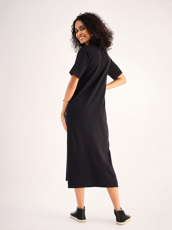 SASSAFRAS BASICS Polo Collar Short Sleeves Oversized Tshirt Midi Dress