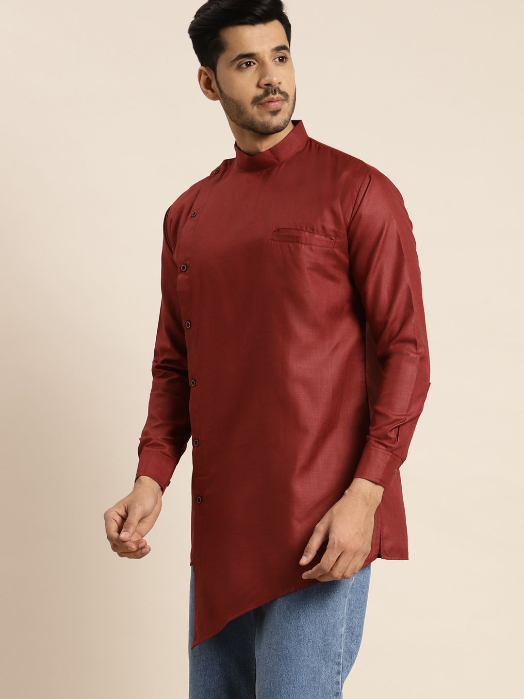 Anug by SOJANYA Men Maroon Solid Kurta