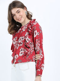 Tokyo Talkies Rust Floral Print Tie-Up Neck Top
