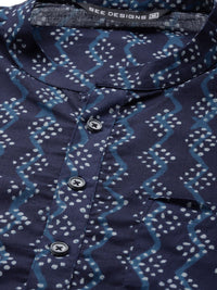 See Designs Men Navy Blue Printed Pure Cotton Kurta with Trousers