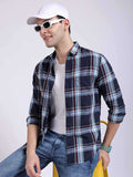 The Indian Garage Co Spread Collar Slim Fit Checked Twill Casual Pure Cotton Shirt