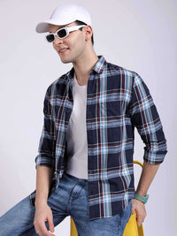 The Indian Garage Co Spread Collar Slim Fit Checked Twill Casual Pure Cotton Shirt