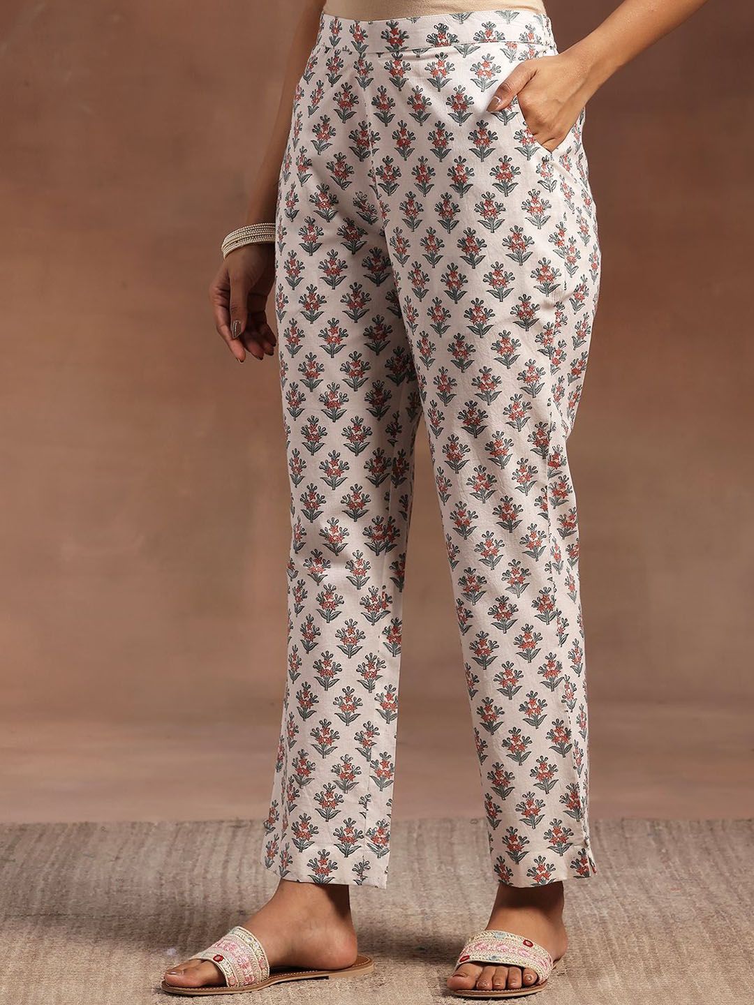Libas Floral Printed Regular Pure Cotton Straight Kurta with Trousers & Dupatta