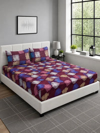 Moda Rapido X KLOTTHE Multicoloured Geometric 300 TC King Bedsheet with 2 Pillow Covers
