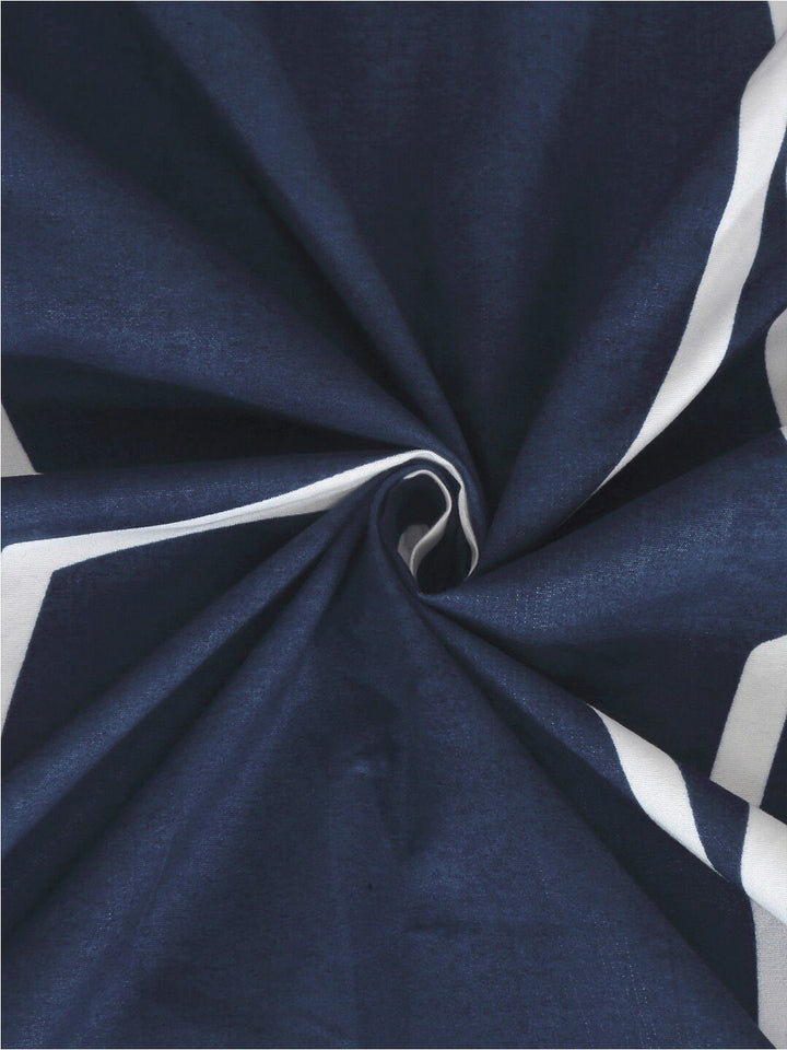 KLOTTHE Blue & White Geometric-Printed Fitted Double King Bedsheet with 2 Pillow Covers