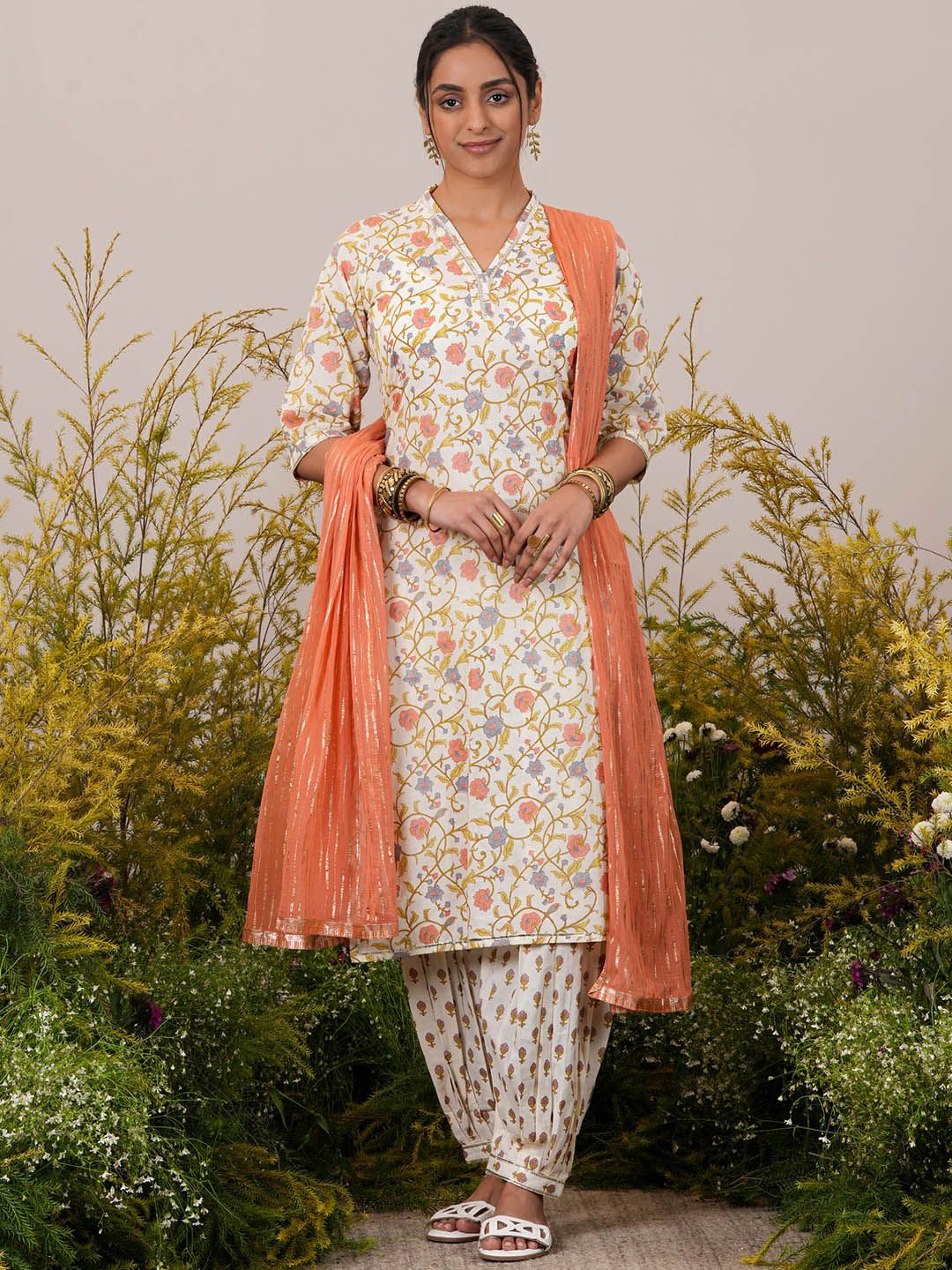Libas Floral Printed Gotta Patti Pure Cotton Kurta with Salwar & Dupatta