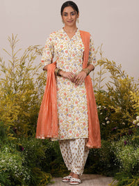 Libas Floral Printed Gotta Patti Pure Cotton Kurta with Salwar & Dupatta