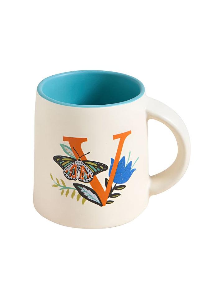 Chumbak Off White & Orange Printed Ceramic Glossy Mug 300 ml