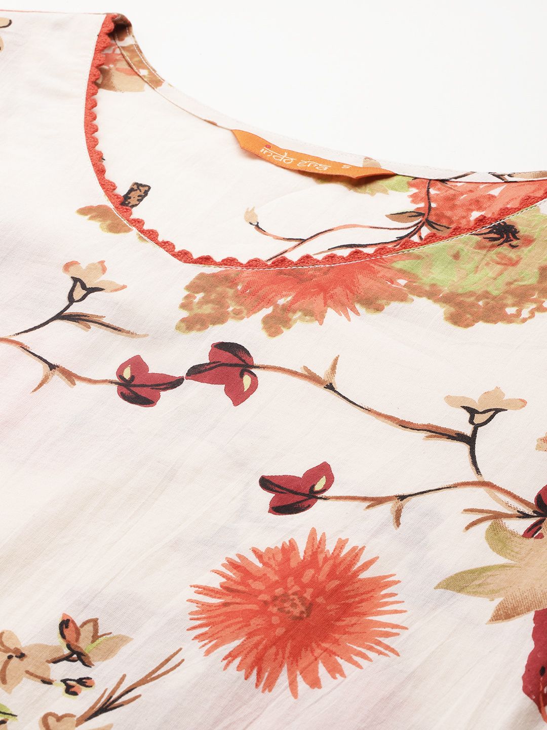 Indo Era Women Floral Printed Regular Pure Cotton Kurta with Trousers