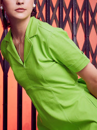 Athena Green Shirt Collar Pure Cotton Shirt Dress