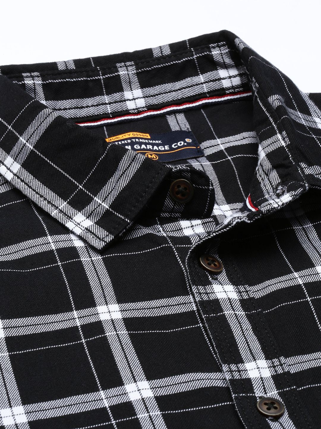The Indian Garage Co Men Black Cotton Slim Fit Opaque Checked Casual Shirt