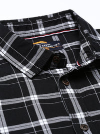 The Indian Garage Co Men Black Cotton Slim Fit Opaque Checked Casual Shirt