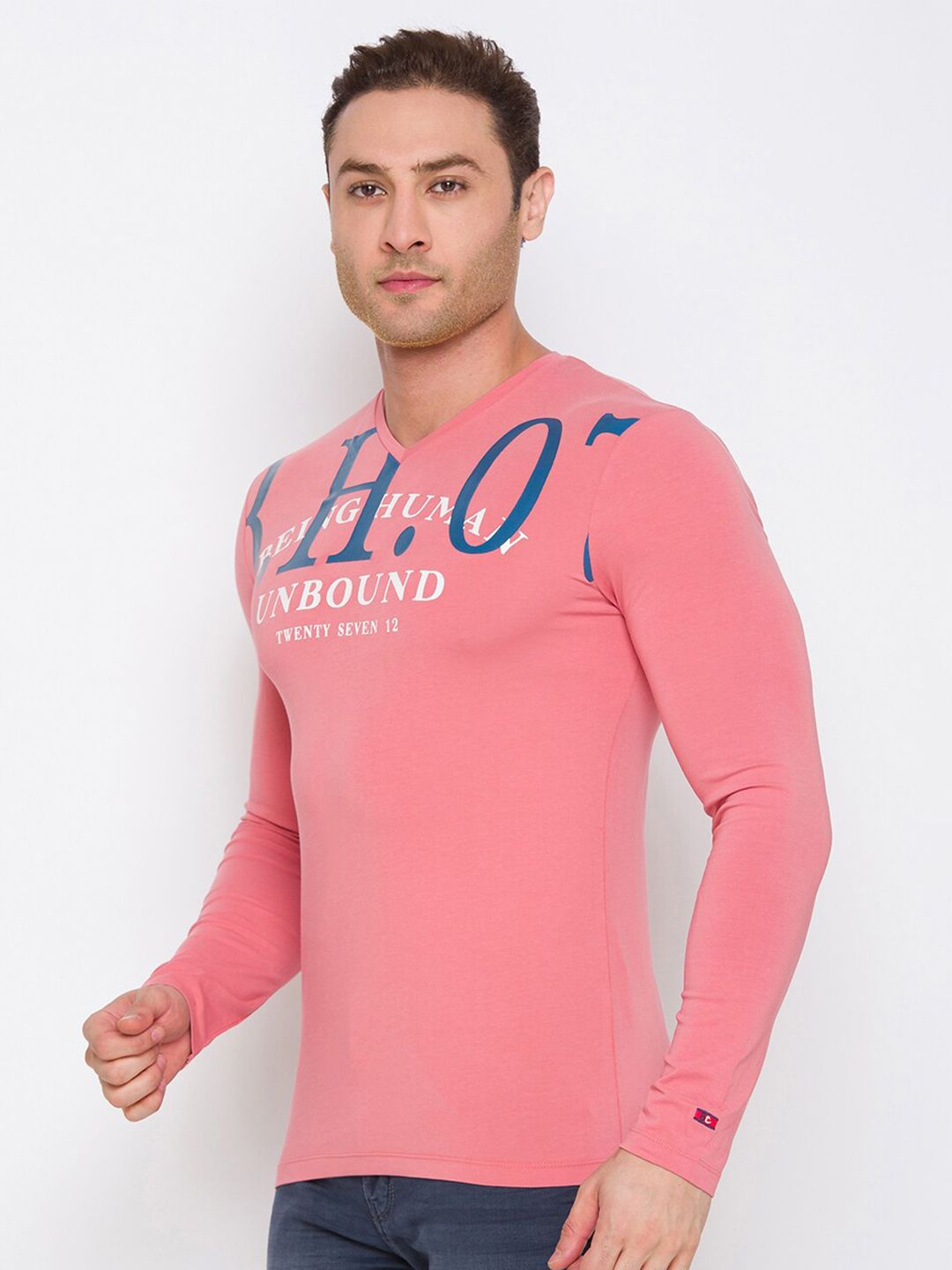 Being Human Men Coral Pink Printed T-shirt