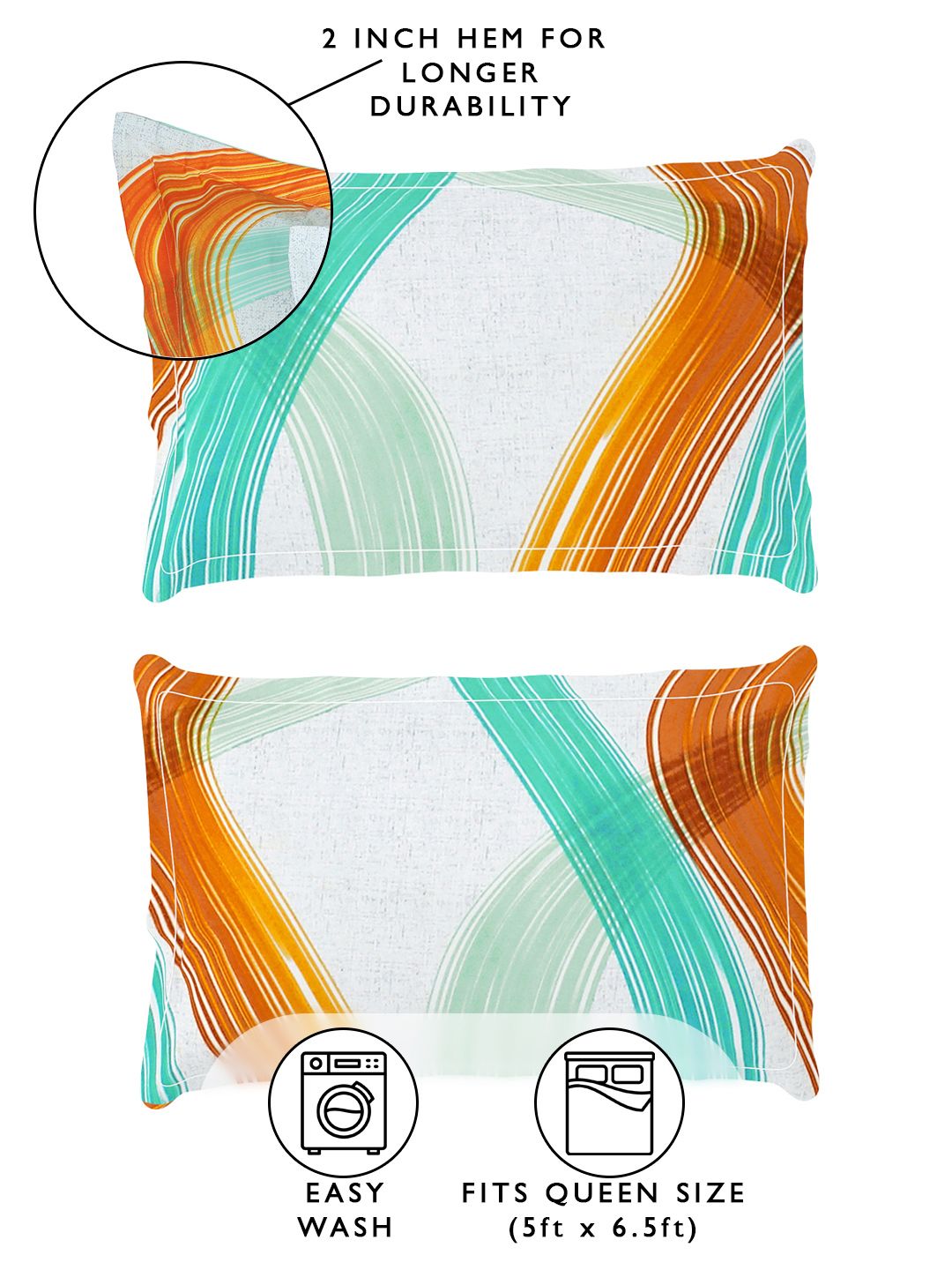 Story@home Arena White & Teal Printed 180 TC Fitted Queen Bedsheet With 2 Pillow Covers