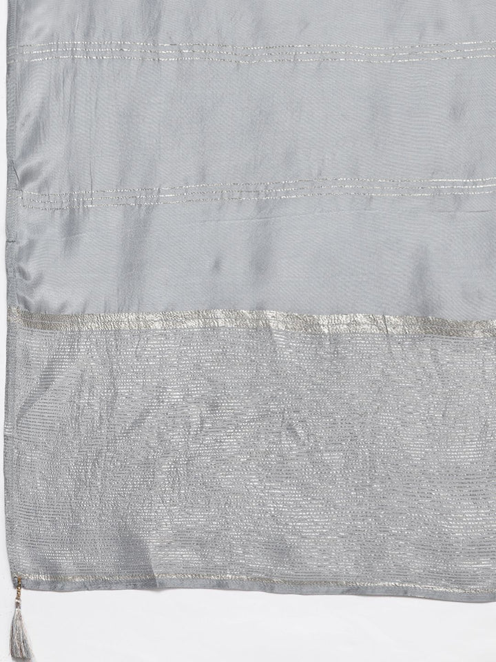 Libas Women Grey & Golden Kurta with Palazzos & Dupatta