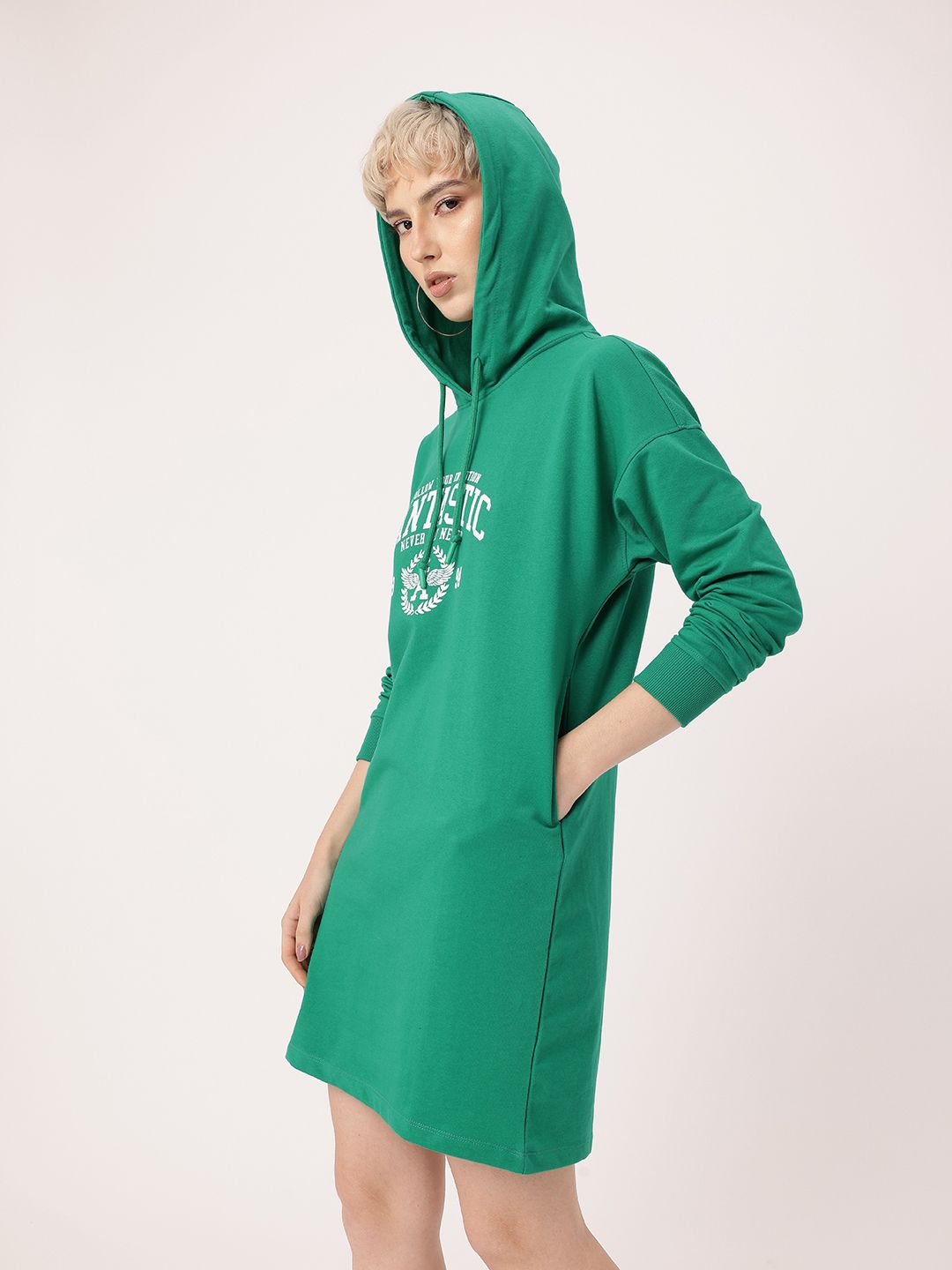 DressBerry Varsity Cool Printed Hooded T-shirt Dress
