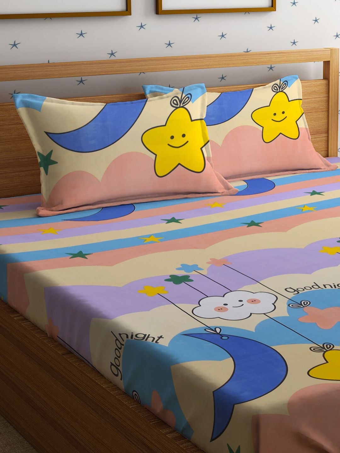 HOSTA HOMES Cartoon Characters 210 TC Queen Bedsheet with 2 Pillow Covers