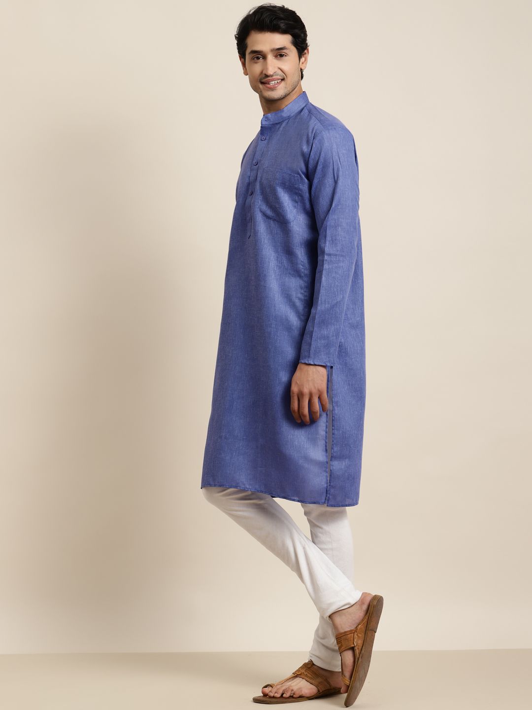 Anug by SOJANYA Men Blue Dobby Kurta