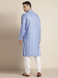 SOJANYA Men Blue & White Pure Cotton Chevron Printed Kurta