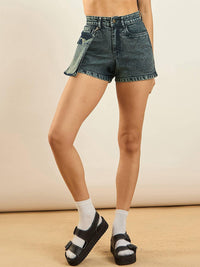 SASSAFRAS Women Green Washed Slim Fit Denim Shorts