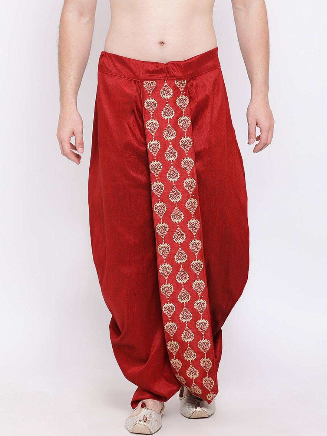 VASTRAMAY Men Maroon & Gold-Toned Woven Designed Dhoti Pants