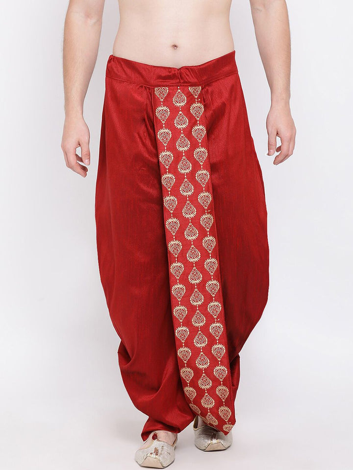 VASTRAMAY Men Maroon & Gold-Toned Woven Designed Dhoti Pants