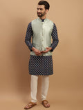 SOJANYA Geometric Embroidered Regular Kurta with Churidar & Woven Design Nehru Jacket