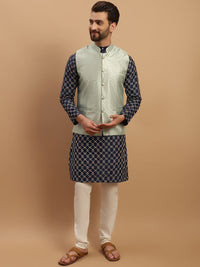 SOJANYA Geometric Embroidered Regular Kurta with Churidar & Woven Design Nehru Jacket