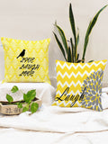 STITCHNEST Yellow & Grey Set of 2 Ethnic Motifs Square Cushion Covers