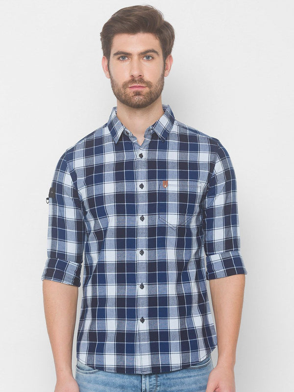 SPYKAR Men Blue Tartan Checks Checked Casual Shirt