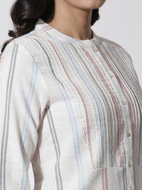 W Striped Mandarin Collar Tunic with Trouser