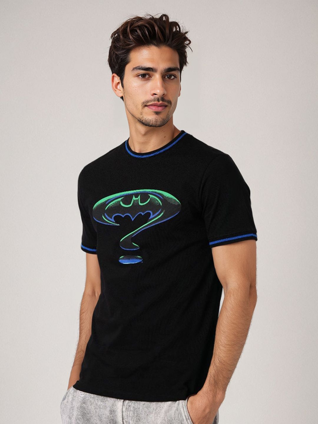 The Indian Garage Co Men Batman Graphic Printed Round Neck Pure Cotton Slim Fit T-shirt