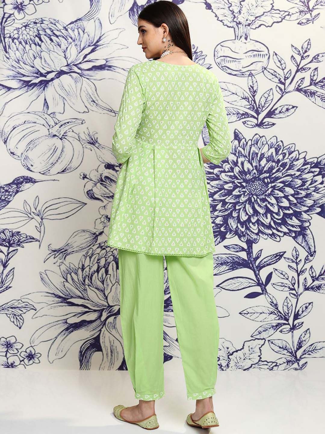 Vishudh Green Printed Pure Cotton Tunic & Trousers