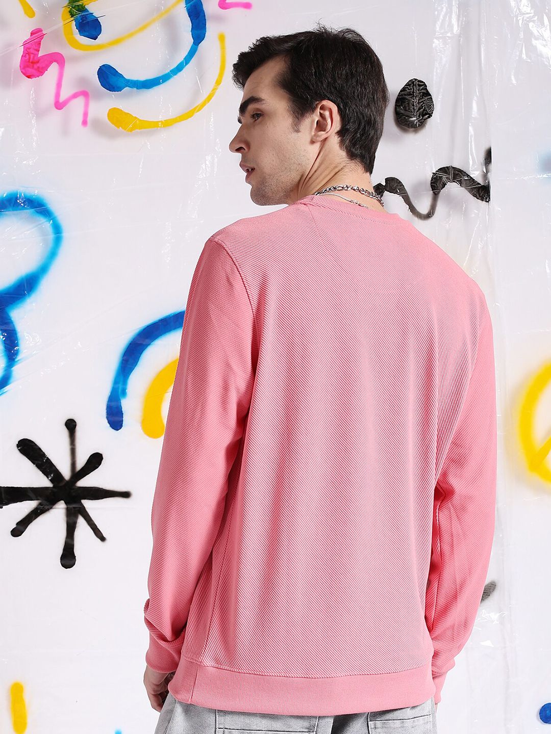 The Indian Garage Co Self Design Textured Long Sleeve Pullover Sweatshirt