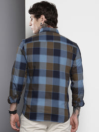 The Indian Garage Co Men Navy Blue Slim Fit Checked Casual Shirt