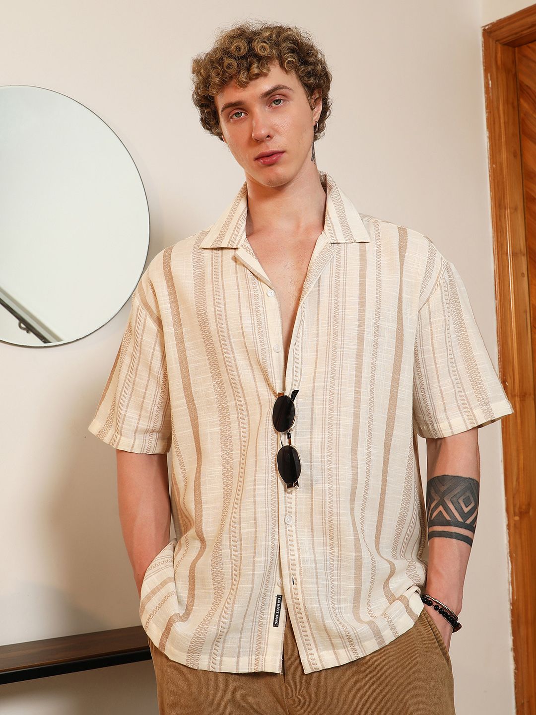 Campus Sutra Striped Cotton Casual Shirt