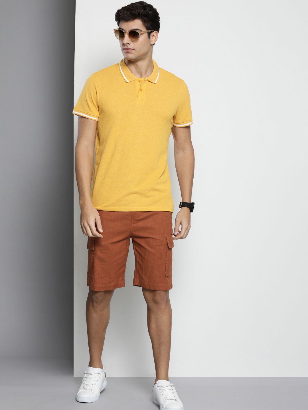 The Indian Garage Co Men Linen Cotton Slim Fit Cargo Shorts