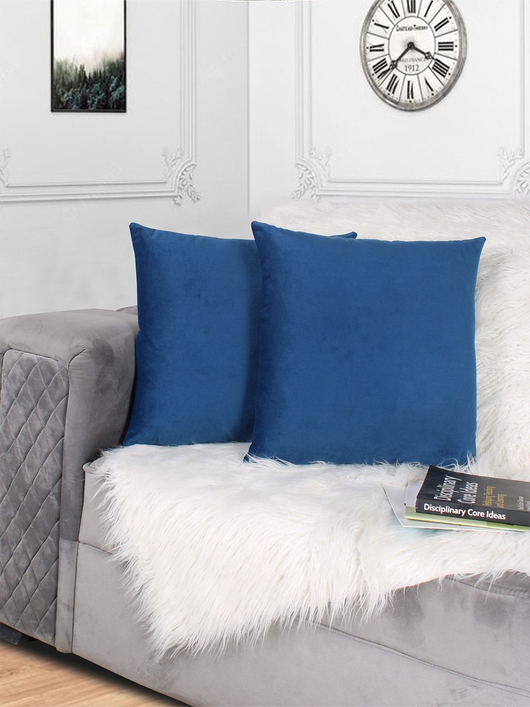 STITCHNEST Blue 2 Pieces Velvet Square Cushion Covers