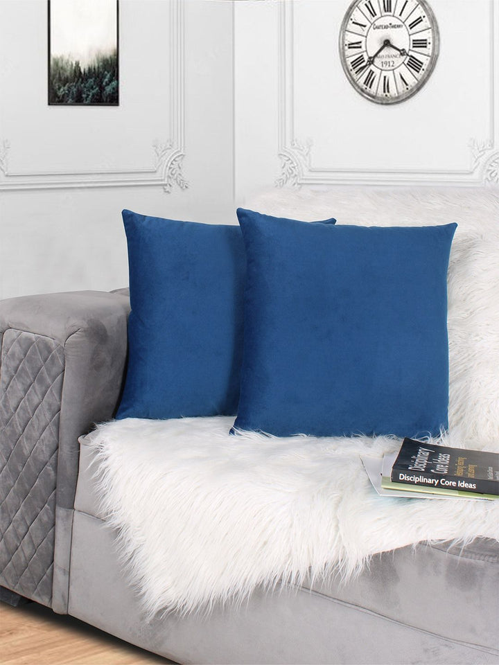 STITCHNEST Blue 2 Pieces Velvet Square Cushion Covers