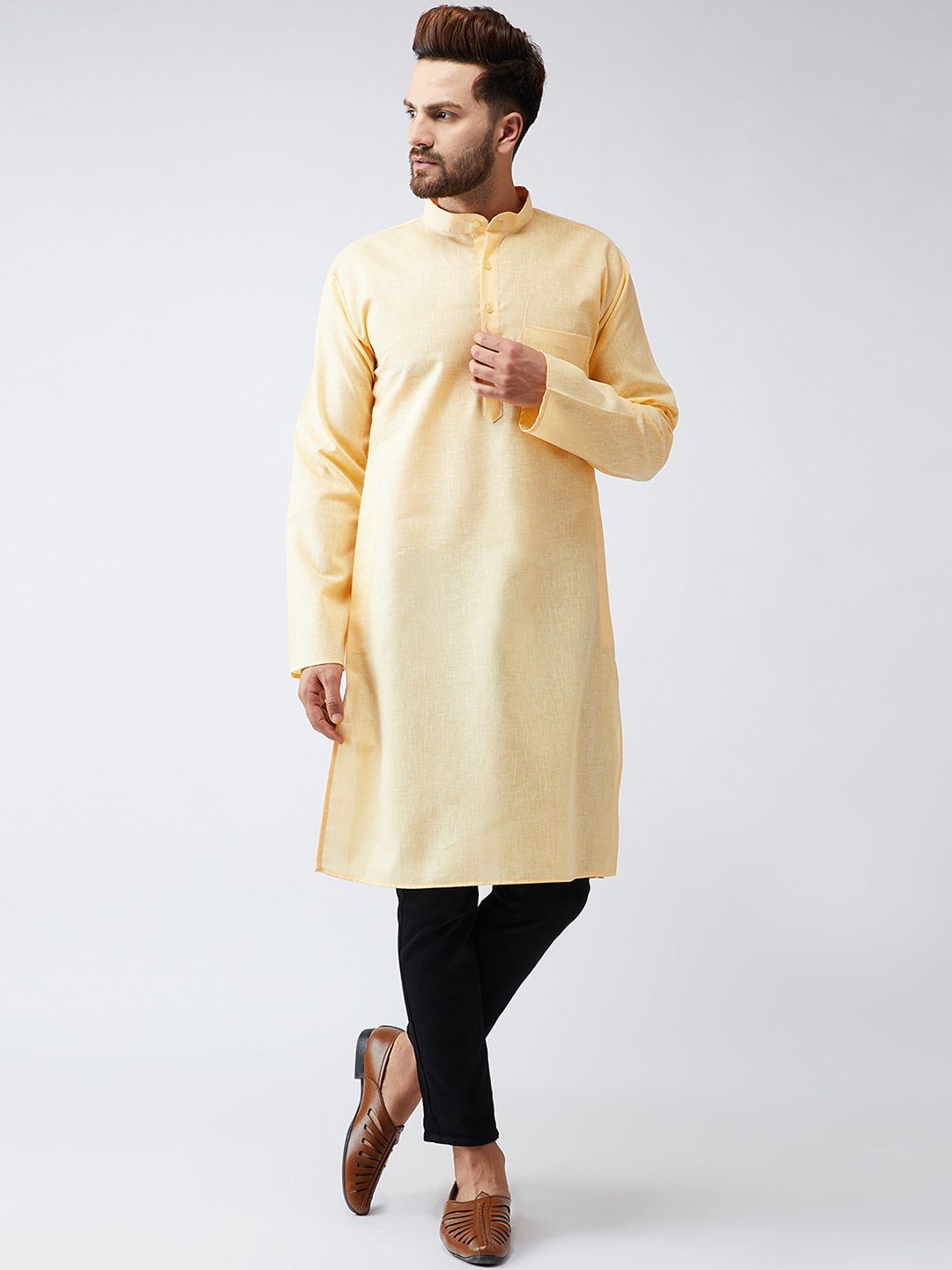 SOJANYA Lelaki Kuning Solid Kurta Lurus
