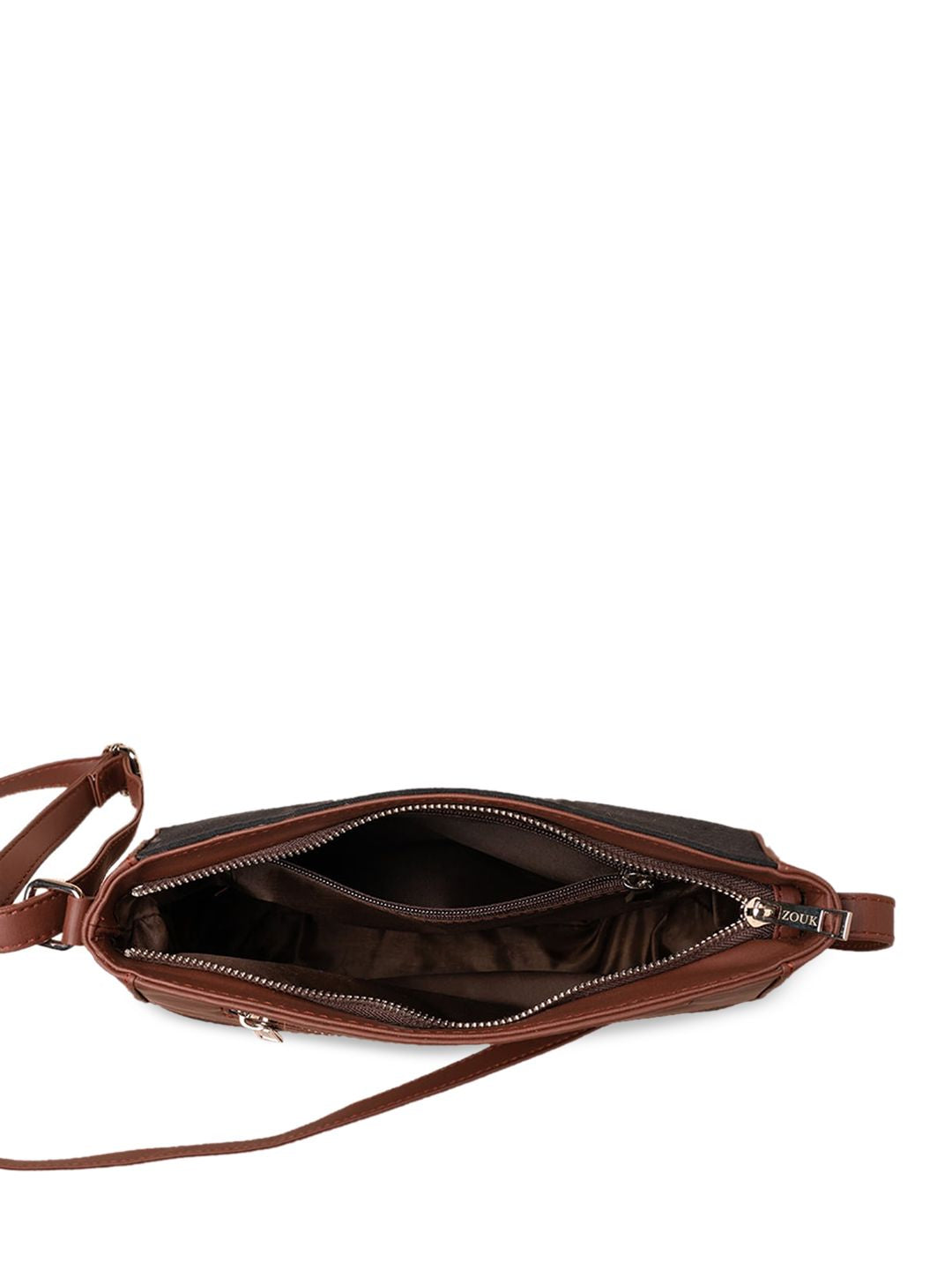 ZOUK Tan Floral Printed Structured Sling Bag