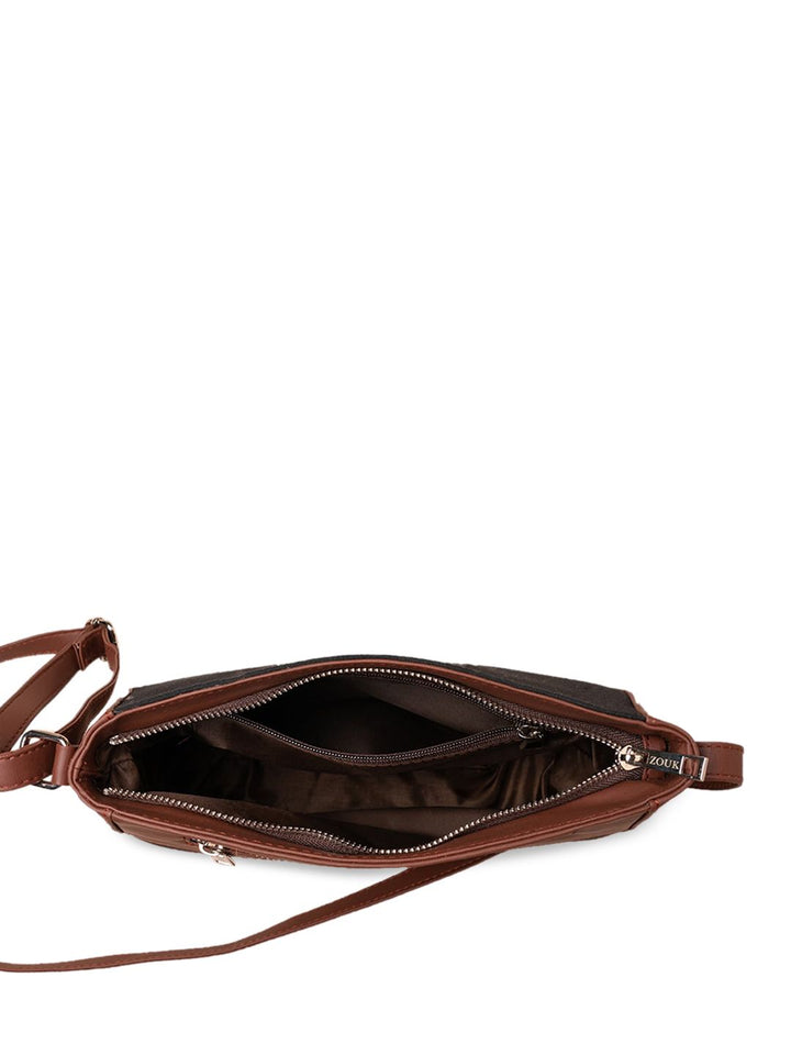 ZOUK Tan Floral Printed Structured Sling Bag