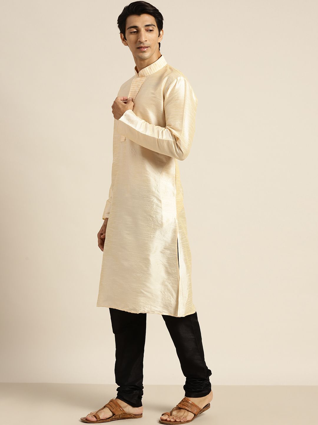 SOJANYA Kurta Lurus Pepejal Berwarna Krim Lelaki